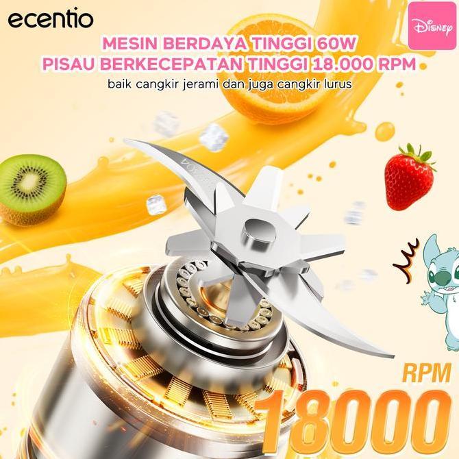 Ecentio x Disney Blender Portable Stitch 500ml Kaca Food Grade Tebal Anti Bocor Baterai Tahan Lama 6