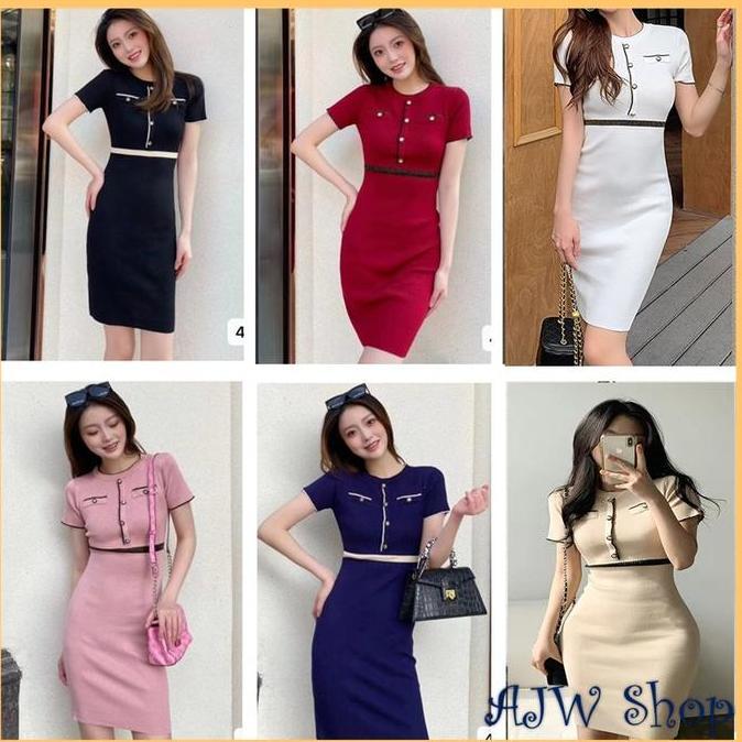 Pilihan - Ajw [Sbg] Dress Wanita Casual Rajut Lengan Pendek | Mini Dress Elegan Lengan Pendek | Dree