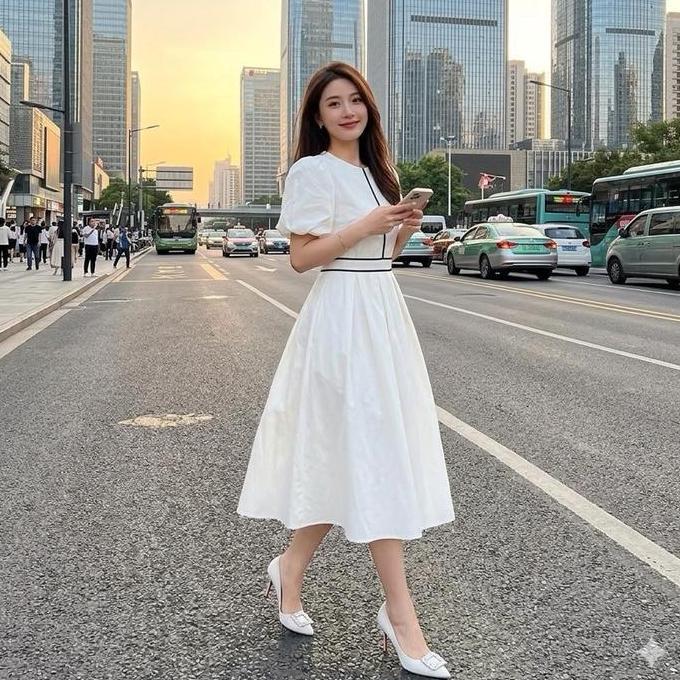 Pilihan - Bolana Dress Cotton Poplin / Dress Merah Hijau Botol Putih Natal Imlek Cny 1332