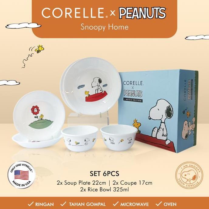 CORELLE Snoopy Dinner Set Plate & Bowl Set Piring Makan & Mangkok Peanuts Collection Elegan Ringan &