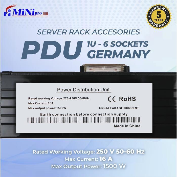MINIPRO POWER DISTRIBUTION UNIT RACK SERVER 6 PORT GERMANY SOCKET 1500W/1U 6WAY PDU GERMANY 703/ PDU