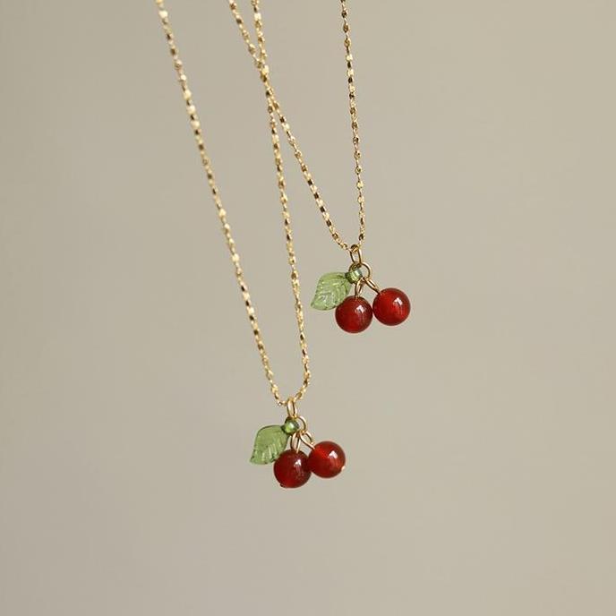 Kalung Cantik Bandul Cherry Merah Perak 1268