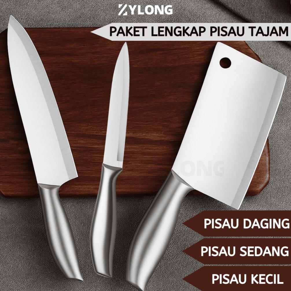 Viral Set Pisau Dapur Stainless Tajam Stabil, Cocok Untuk Daging & Ayam Zylong Buruan