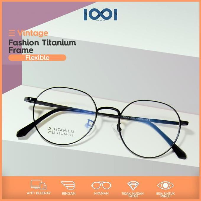 New- Kacamata Minus Titanium Elastis Frame Bulat Pria Wanita - Iooi 2822
