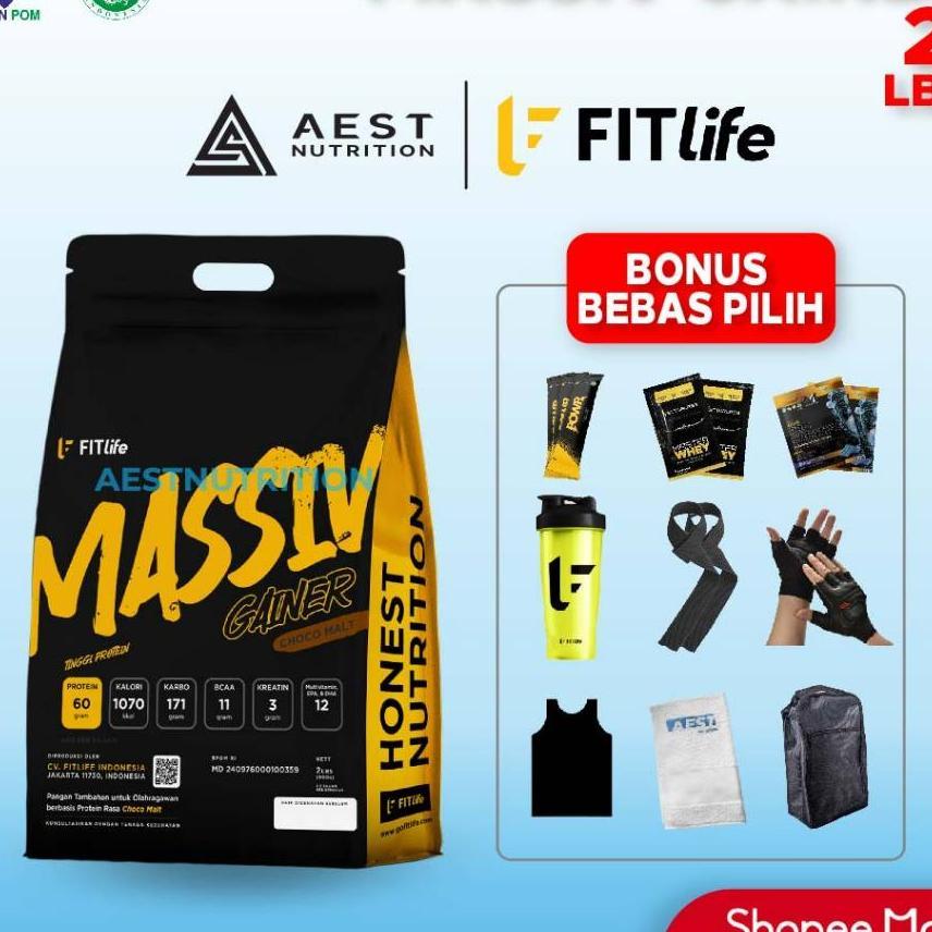 Fitlife Massiv Gainer 2 Lbs 900 Gram Susu Tinggi Kalori & Protein