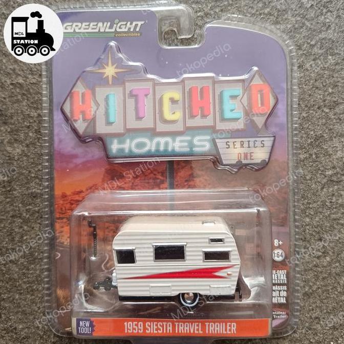 GREENLIGHT HITCHED HOMES DIECAST - 1959 SIESTA TRAVEL TRAILER MDLS27