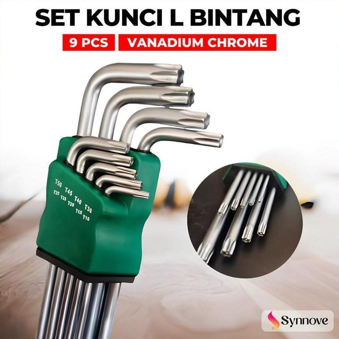 Set- Kunci L Set Lengkap 9 Pcs Bahan Vanadium Chrome Kunci L Bintang Kunci L Bintang Set Lengkap Kun