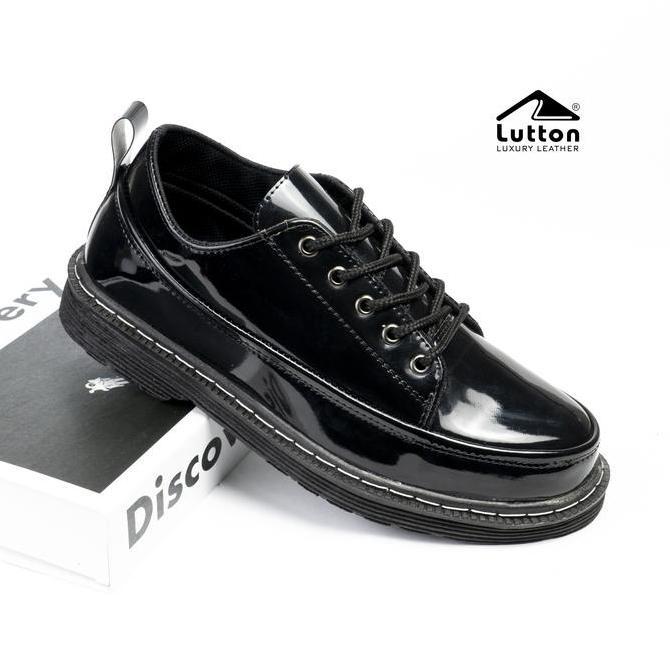 Shoe- Sepatu Pria Docmart Oxford Lutton Kulit Sintetis Hitam Doff/Mengkilat Sol Karet Anti Slip Seko