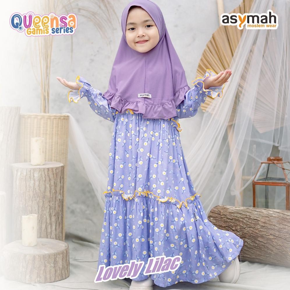 ASYMAH - GAMIS ANAK PEREMPUAN RAYON SET JILBAB WARNA LILAC - QUEENSA MURAH