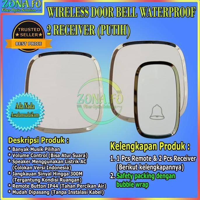 Promo Bell Rumah Wireless Door Bell Waterproof Pintu Bell 2 Receiver Putih
