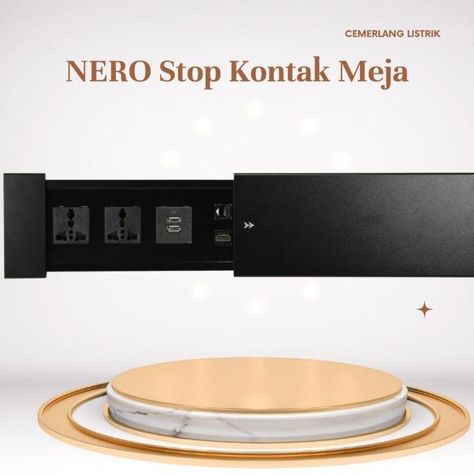 Nero Stopkontak Meja / Table Top Power Socket Table Outlet & Usb Charger  TTPS1  - BLACK