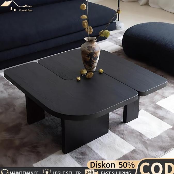 COD Coffee Table Minimalis Modern MDF Hitam Kombinasi 2in1 Anti Gores Tahan Air Meja Sofa Ruang Tamu