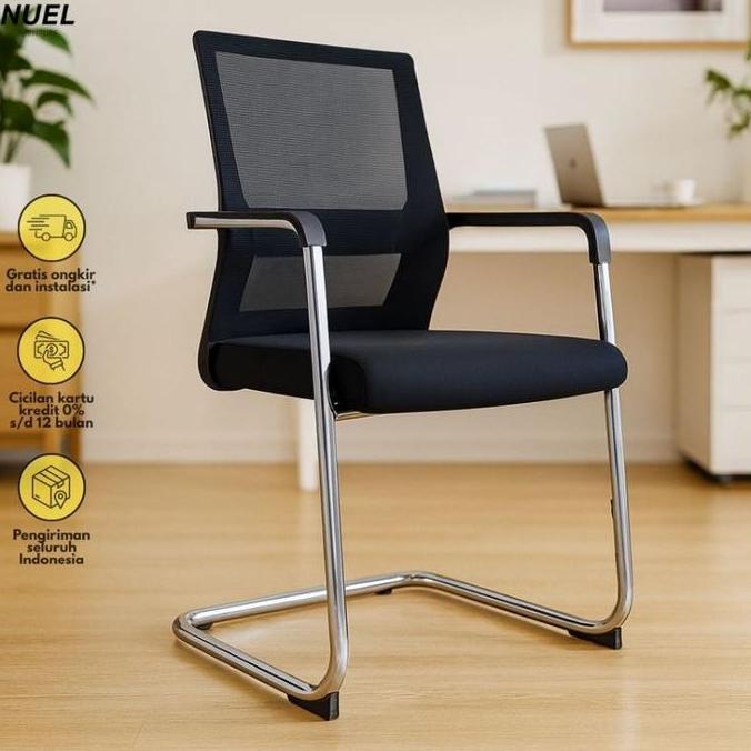 READY NUEL Kursi Hadap Jaring Kaki Besi / Kursi Meeting Rangka Besi Kotak / Kursi Kantor Tanpa Roda