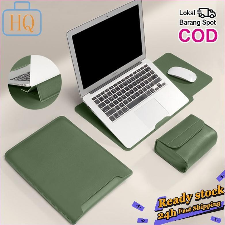FAVORIT 3 In1 Laptop Sleeve / Premium Kulit Leather Laptop Case With Adjustable Laptop Stand Mouse P
