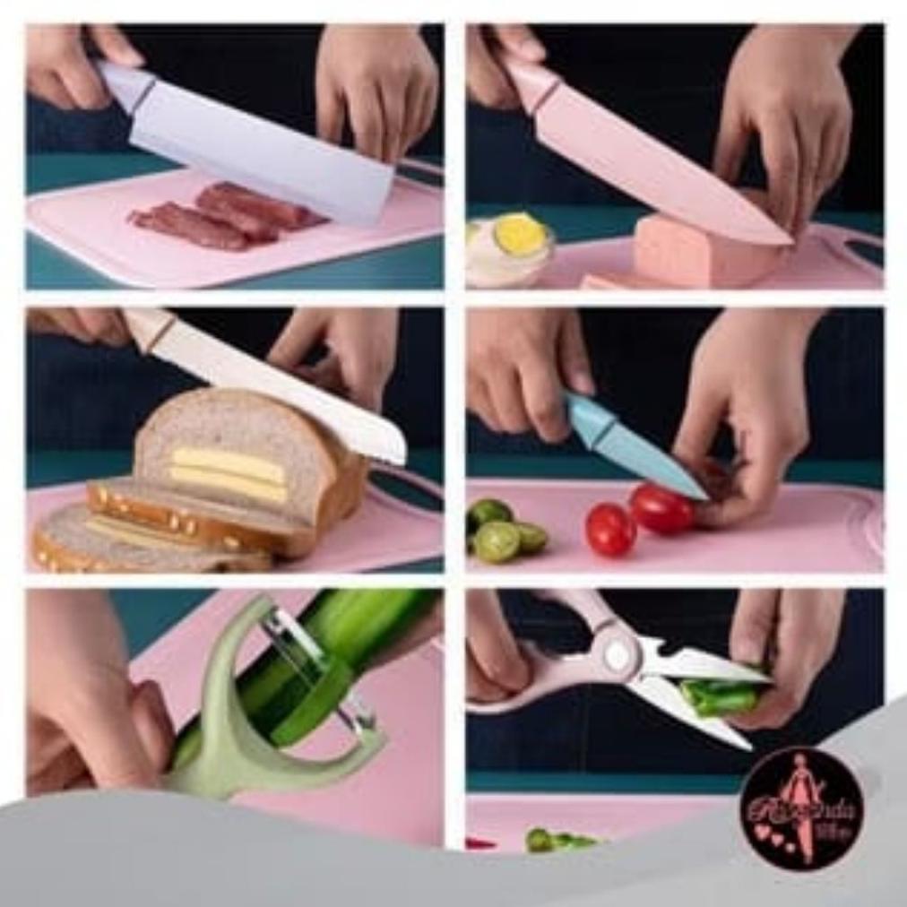 murah pisau set jerami pisau sultan warna 6in1 original dus magnet pisau jerami evcriverh / dapur ta