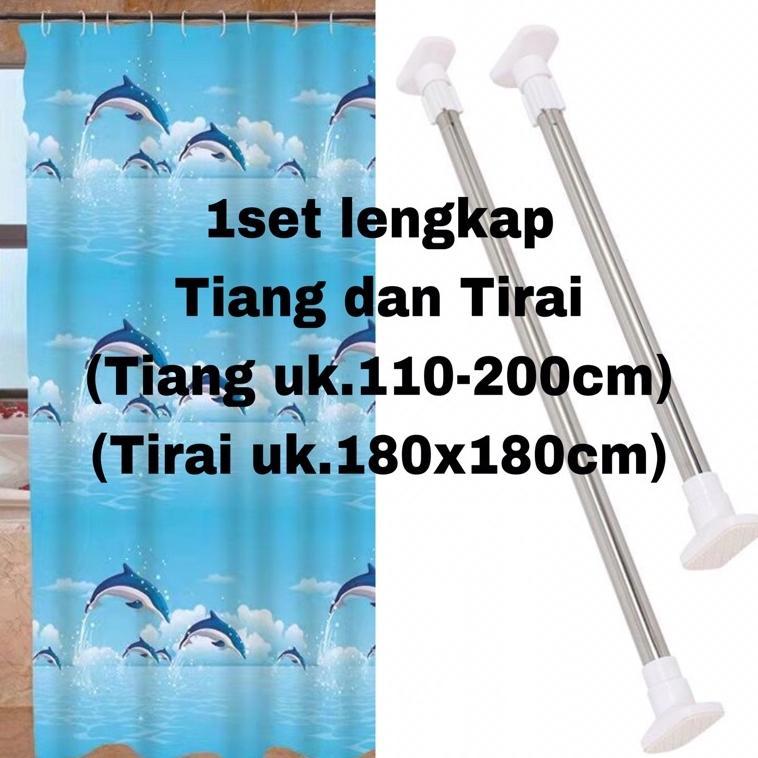 (1 Set) Tirai Kamar Mandi Plus Tiang Kamar Mandi / Tiang Gorden+Tirai Shower Curtain
