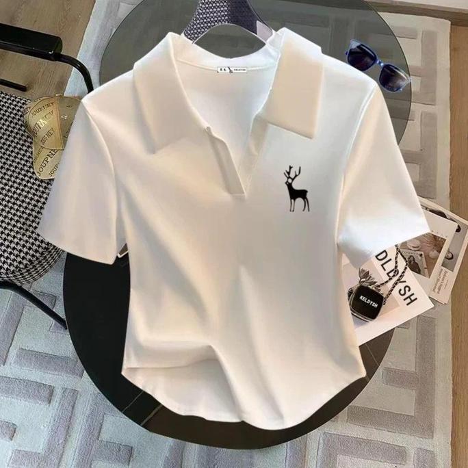 Kaos Crop Top Polo Shirt Wanita/Crop Top Polos/Kaos Wanita/T-shirt Kerah Polos//Kaos Crop Top Baju P