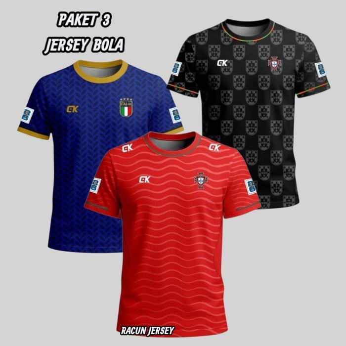 Bisa Cod - Cod Paket 3 Baju Jersey Negara Piala Dunia Atasan Olahraga Terbaru Full Printing Pria Dan