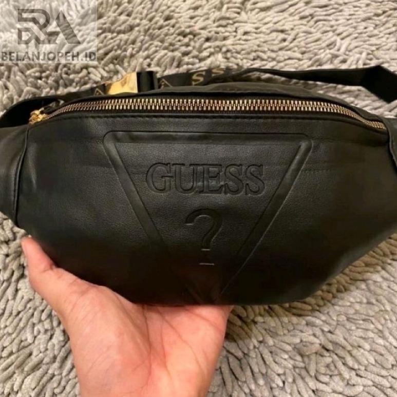 NEW ANTI AIR  high quality Waistbag Guess black gold import waterproof unisex  | Tas pinggang kulit 