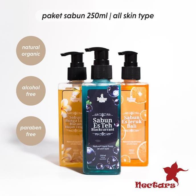 BUNDLING RURI ARIMBI | Sabun Mandi  ISI 3 x 250ml (Sabun Es Teh Blackcurrant - Es Jeruk Bali - Bunga