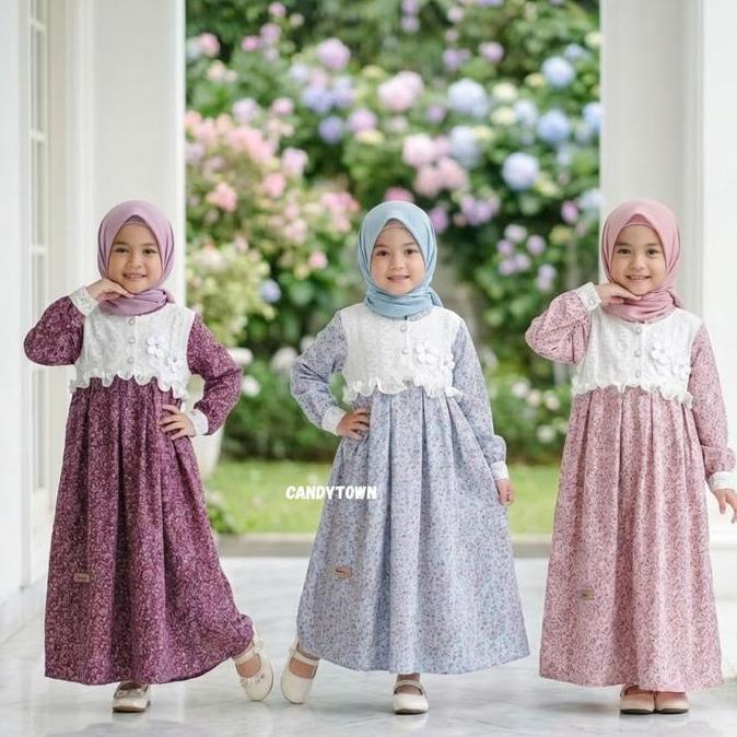 M4SANAI - CANDYTOWN SEORA GAMIS DRESS ANAK PEREMPUAN MOTIF BUNGA DRESS BROKAT KEKINIAN 2 - 8 TAHUN G