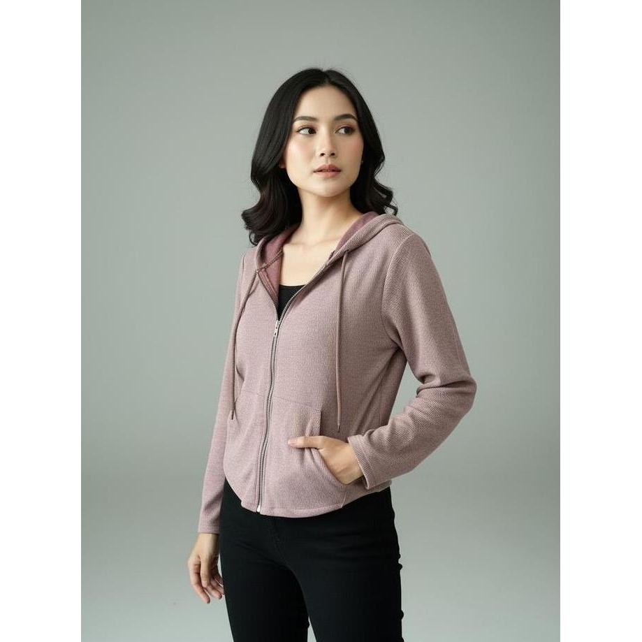 Hoodie knit crop top  sweateer Double Zipper Crop Pakaian Wanita kekinian
