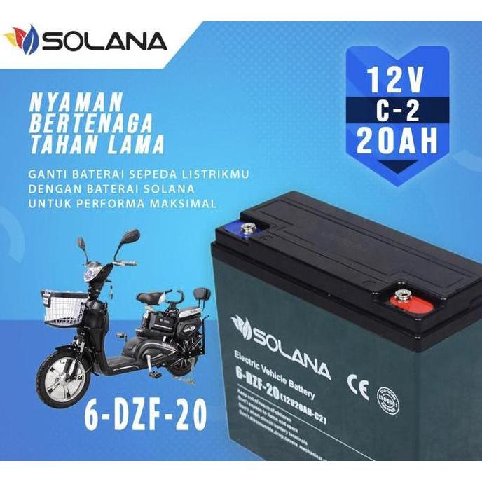 Promo SOLANA / Baterai / Aki SEPEDA MOTOR LISTRIK 6DZM20/6DZF20/ 12V 20AH Diskon