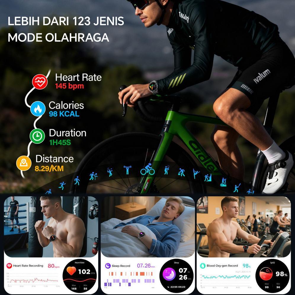 BESTPROMO Morein Plus GT2 Smartwatch - Layar AMOLED 1.43'' | Casing Logam | Tahan Air 1ATM | 123 Mod