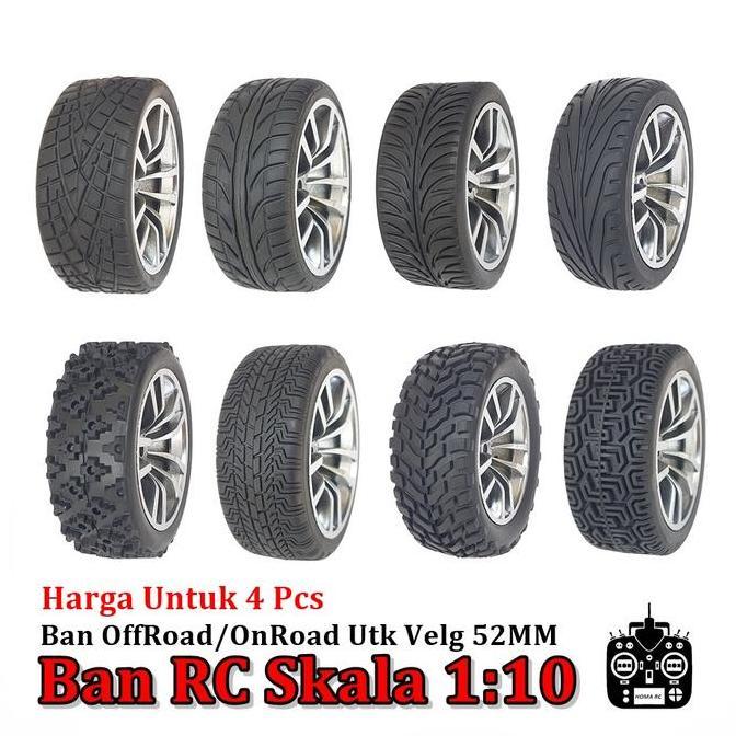 4 Pcs Ban Mobil Rc Skala 1:10 Untuk Velg 52Mm