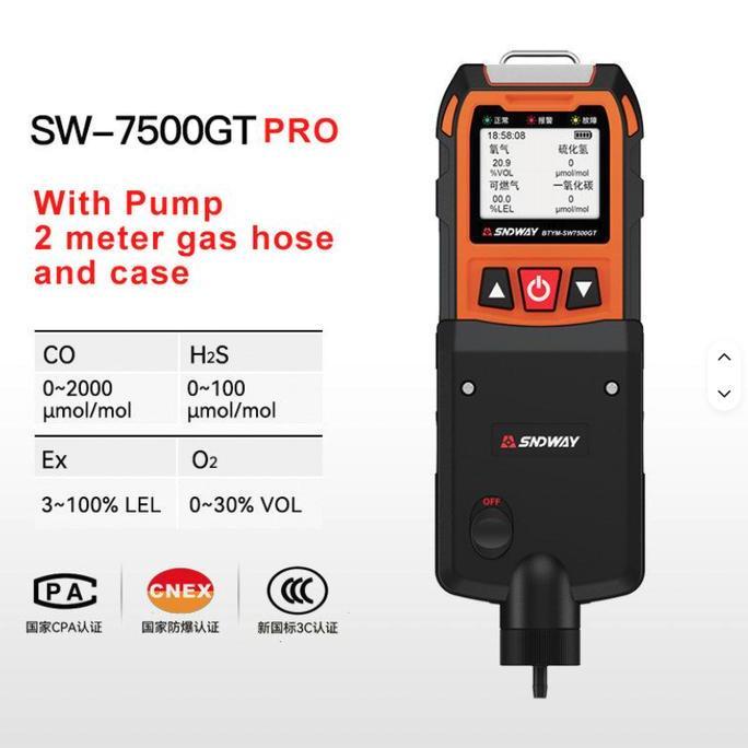 Sndway SW 7500GT PRO SW-7500A PRO Gas Detector 4 in 1 Air Pump Hose H2S EX O2 CO SW7500A pro Multi G