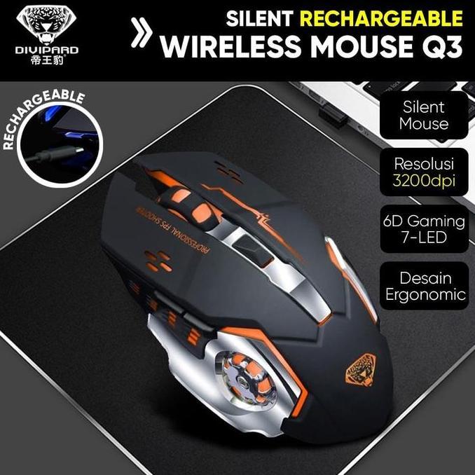 Mouse Wireless Gaming Charging Silent 2.4Ghz Divipard Q3 7 Color RGB