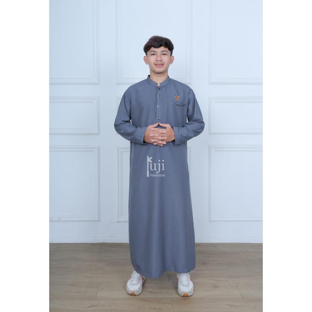 HOT DEALS Gamis Pria Dewasa Kancing Sultan Dubai - Jubah Saudi Putih Polos Lengan Panjang Bahan Adem