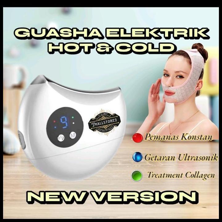 Terbaru (Warna Guasha Kekuningan)Guasha Electrik 3In1 Alat Treatment Wajah Elektrik Alat Pijat Wajah