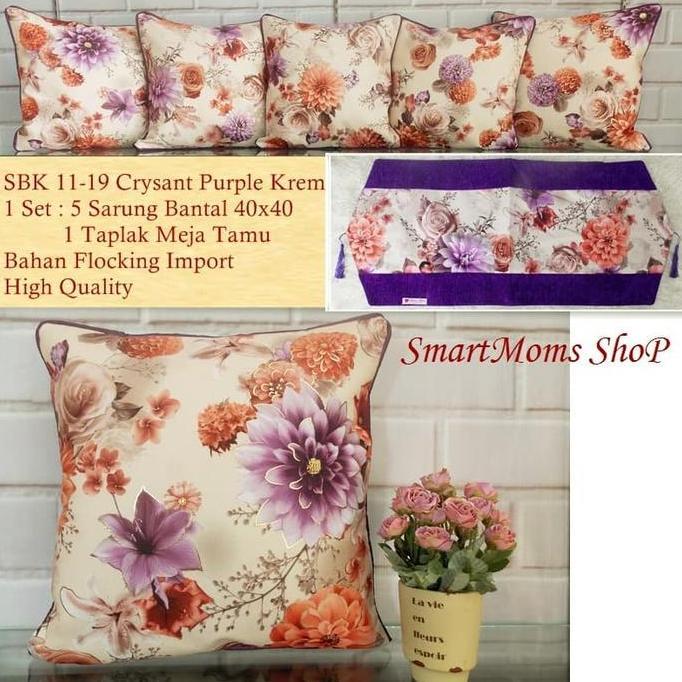 SARUNG BANTAL SOFA MEWAH UNIK SBK SET SHABBY CHIC CANTIK CRYSANT UNGU