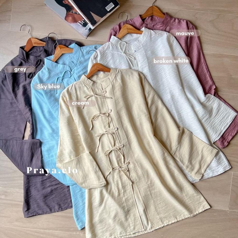 CUCI GUDANG PRAYA.CLO - Yuki Tunik Polos Atasan Cheongsam Polo Linen Full Kancing