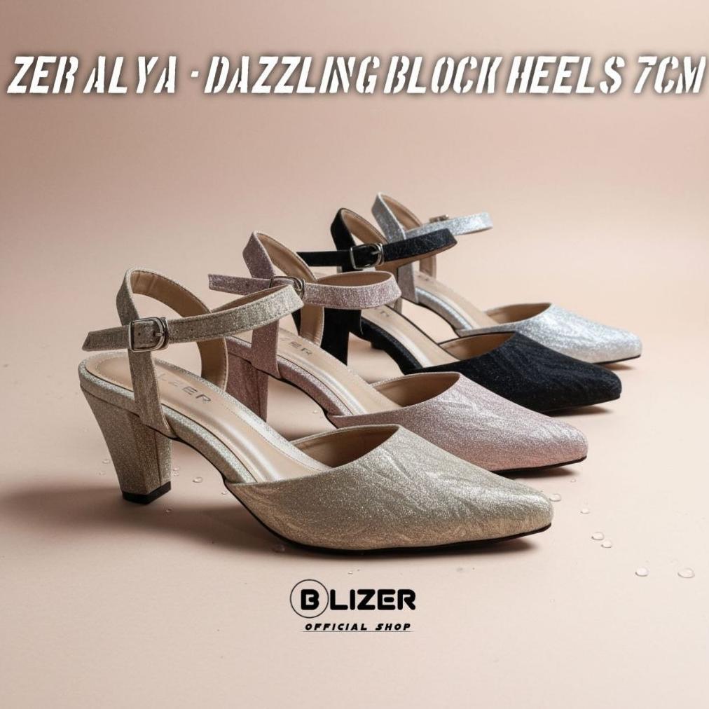 Original Zer Alya - Block Heels 7Cm Dazzling Elegant Shoes Pesta High Heels Wanita Nyaman