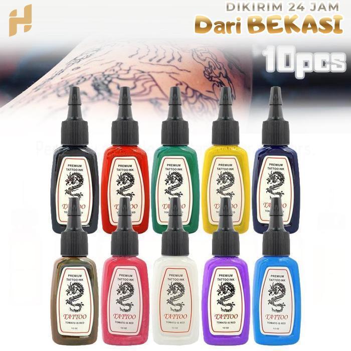 10pcs Tinta Tato Permanen Tato Tinta Set 10 Warna 15ml Ink Tato Tinta Tattoo Set Kulit Kecantikan Ta