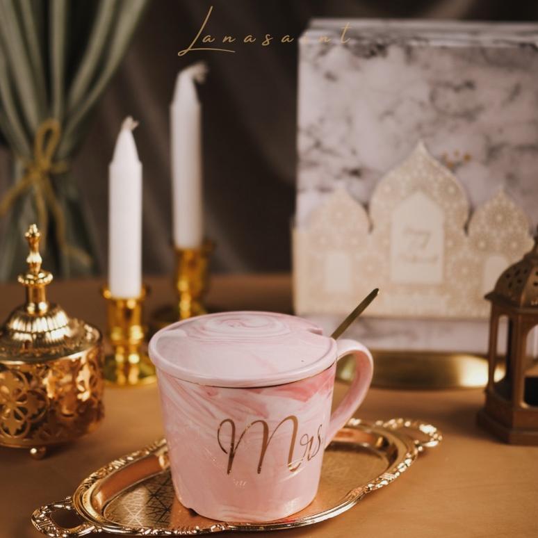 Free Ongkir Lanasaint Hampers Keramik Wedding And Birthday Bern Marble Glass Set  Mr & Mrs Glass