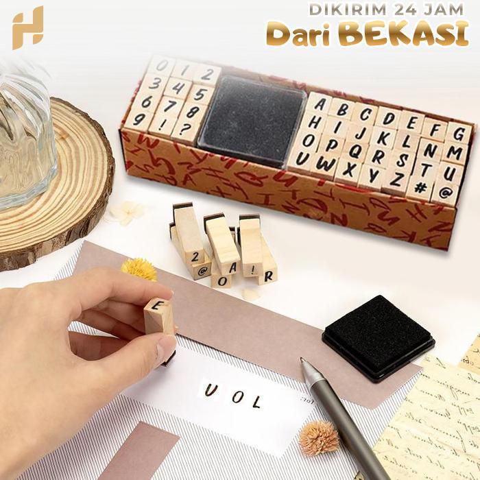 40pcs Wooden Stamp Alphabet Number Set Stempel Huruf Dan Angka Lengkap