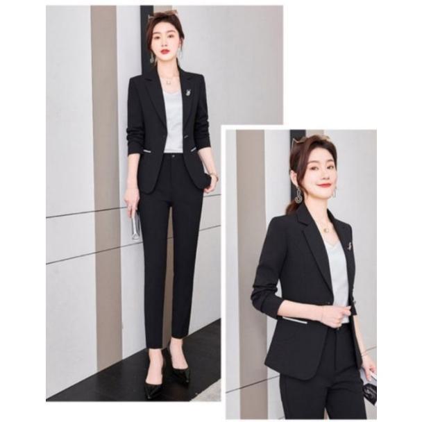 Free Ongkir Setelan Jas Blazer Wanita Motif List Kantoran/Setelan Blazer Wanita