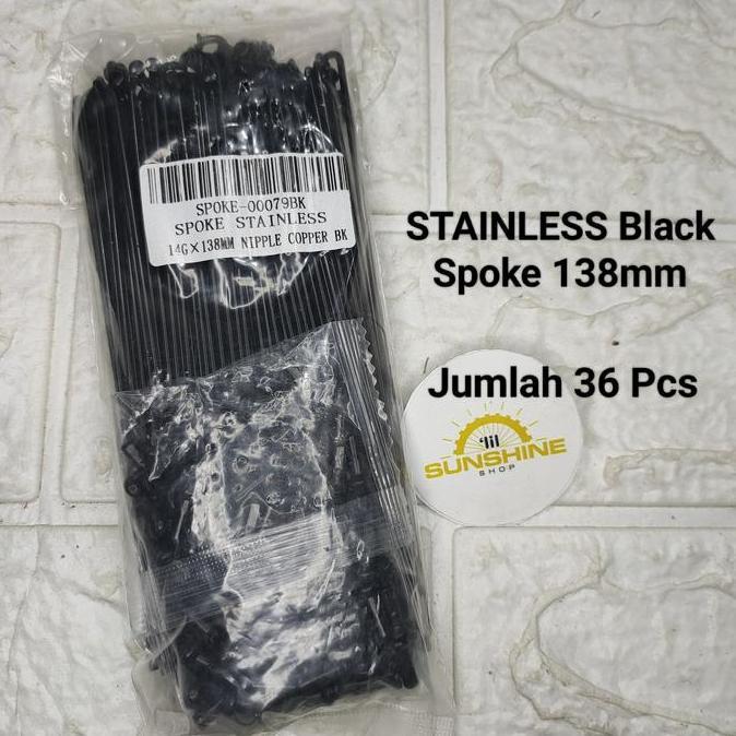 Spoke Ruji Jari 138 Stainless Black 14G X 138Mm Velg 16 Murni Datar Dan Rims 16 Plus 16X1 3/8 Jumlah