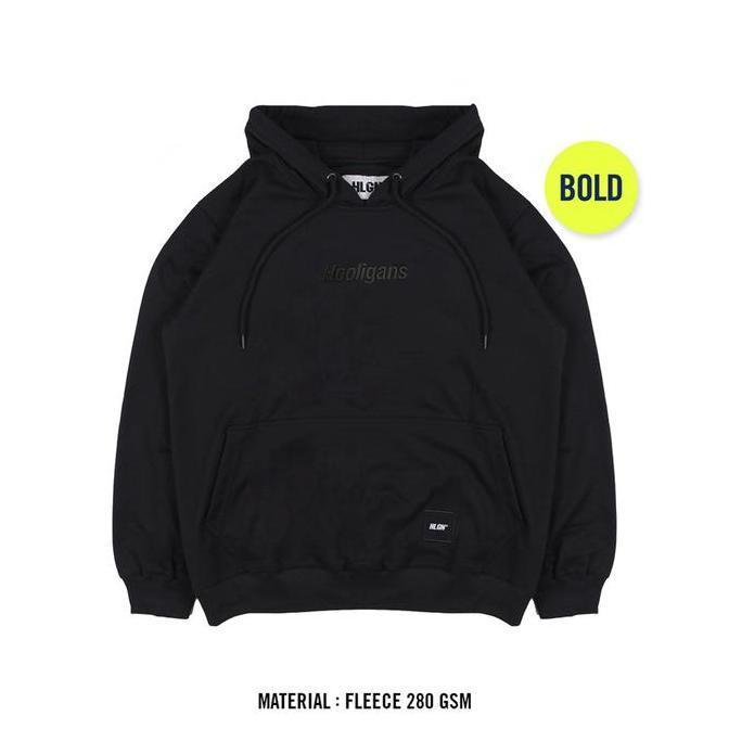 HOOLIGANS Hoodie Bold Analogue - Black Fleece Hitam Pria hoodie skena