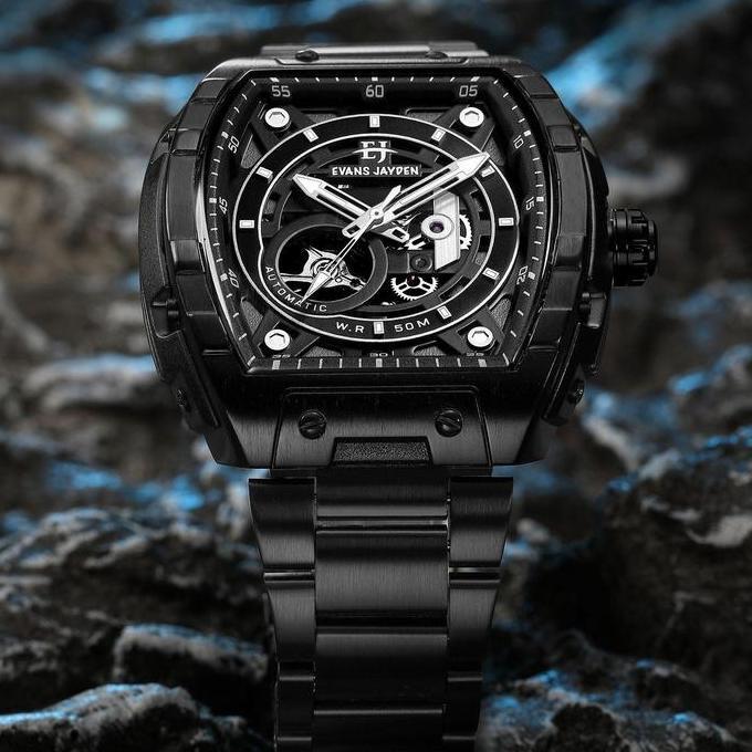 Clock- Evans Jayden Jam Tangan Pria 9611 Rantai Automatic Movement Stainless Steel Kaca Sapphire Chr