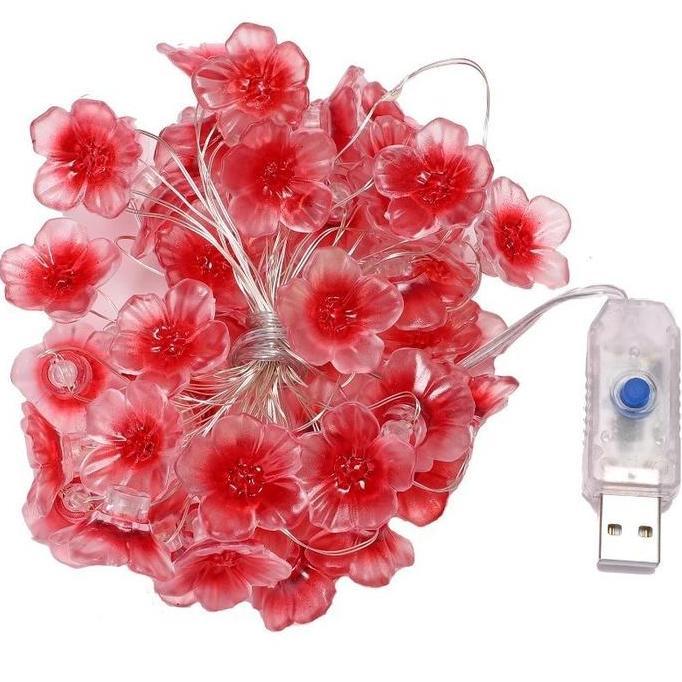 LOWARY Lampu Dekorasi Kamar Tidur Berwarna Pink / Lampu Sakura USB  /Lampu Dekorasi Kamar Tidur Berw