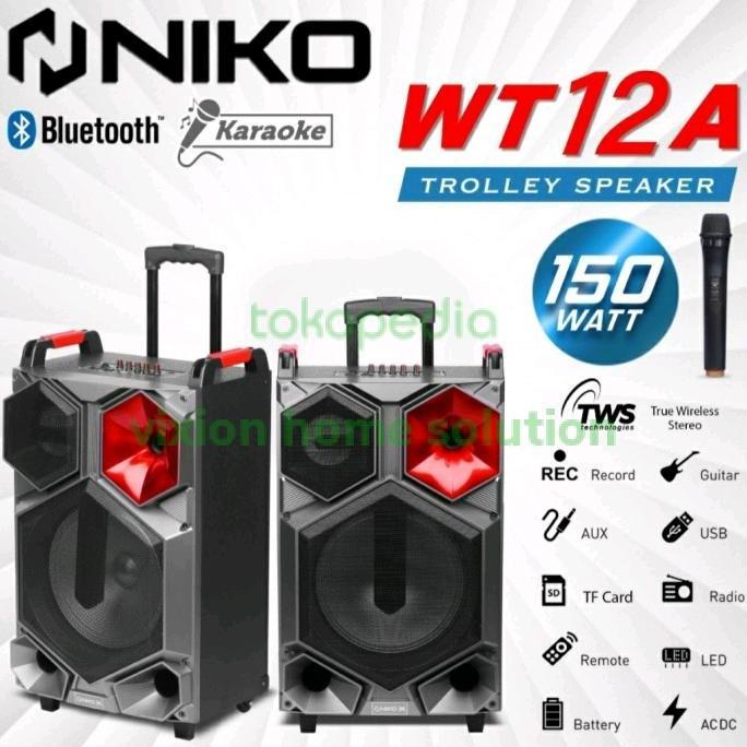Trolley Speaker Niko WT12A 12 Inch 150 tt Free Mic Wireless WT-12A Bluetooth