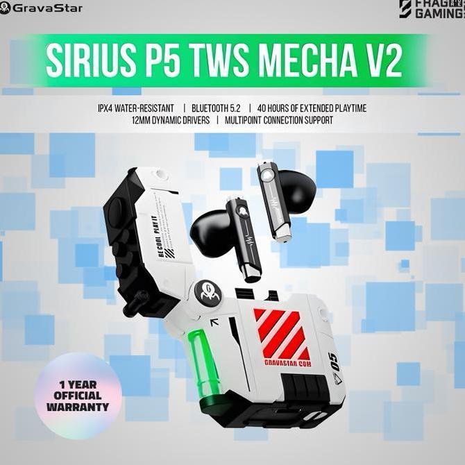 GravaStar Sirius P5 TWS Earbuds Defense Mecha V2 White Wireless Bluetooth Headset Eahone