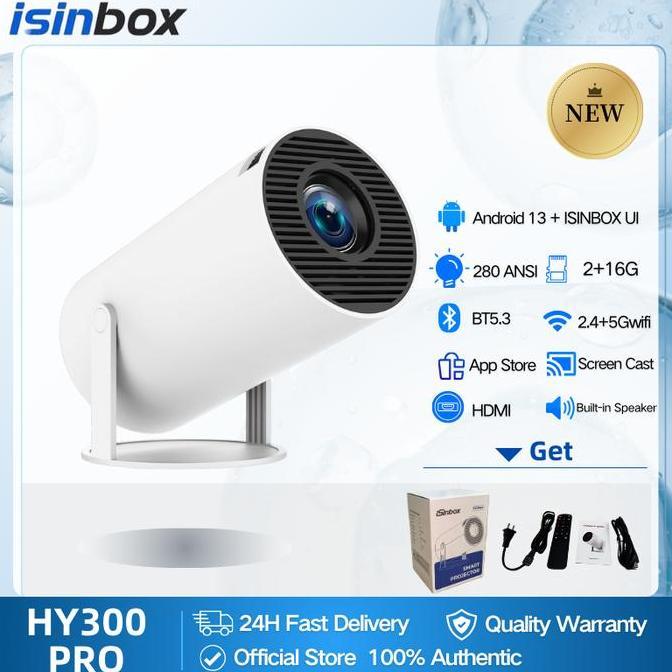 Isinbox Hy300 Pro 2+16G 26000 Lumens Android 13 4K Mini Portable Projector - Mini 4K 720P Proyektor 