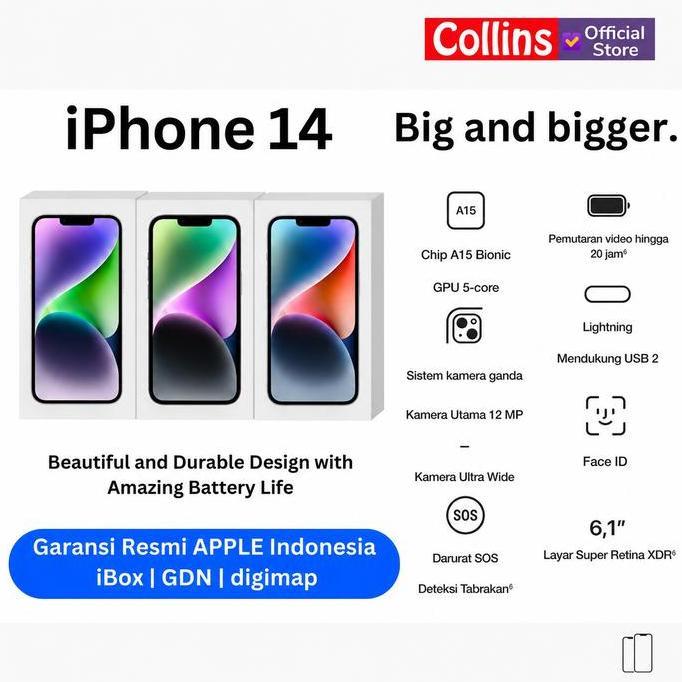Apple Iphone 14 128Gb 256Gb 512Gb A15 Bionic Cpu 6C / Gpu 5C Resmi Ibox Gdn Digimap