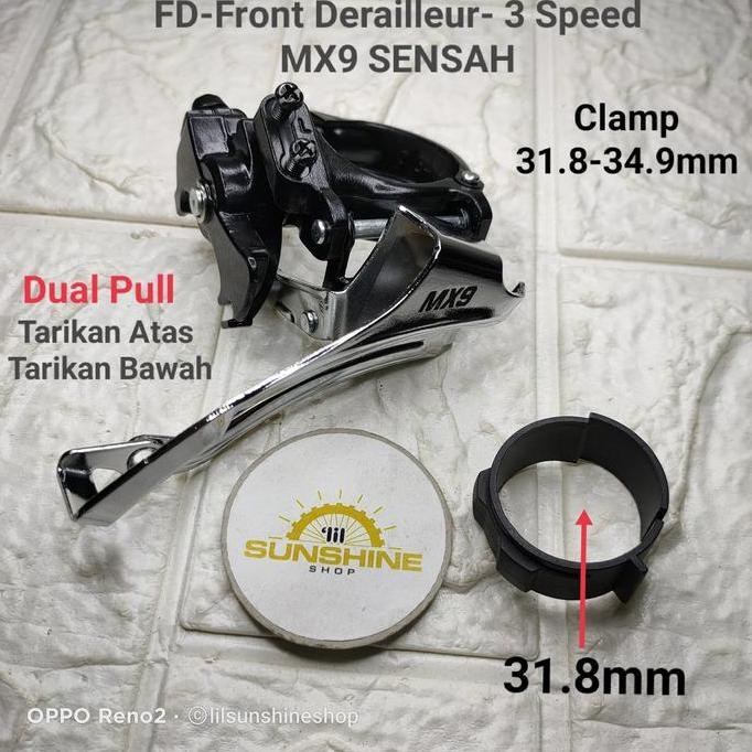 Fd Crank 3 Speed Sensah Mx9 Klem Diameter Untuk 31.8 - 34.9Mm Maksimal 42T Dual Pull Tarikan Atas Ba