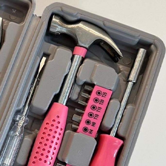 Tool Box Set Tang Obeng Kunci L Lakban Listrik Meteran Toolkit Pink